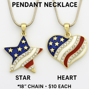 Sparkling Patriotic Pendant Necklace – Star or Heart Design