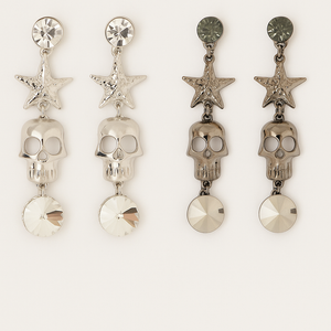 Skull & Star Dangle Earrings – Rhinestone Gothic Statement Jewelry