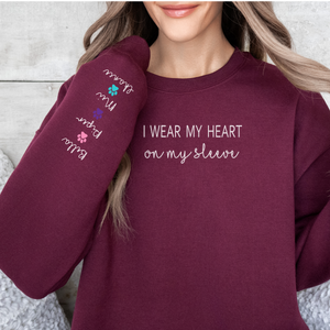 PERSONALIZE -Heart On My Sleeve Sweatshirt (Available in several colors can change paws to hearts)