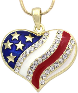 Sparkling Patriotic Pendant Necklace – Star or Heart Design