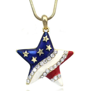 Sparkling Patriotic Pendant Necklace – Star or Heart Design