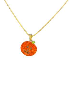 Gold Pumpkin Rhinestone Necklace – Adjustable 16–18" Jack-o’-Lantern Pendant | Halloween Collection