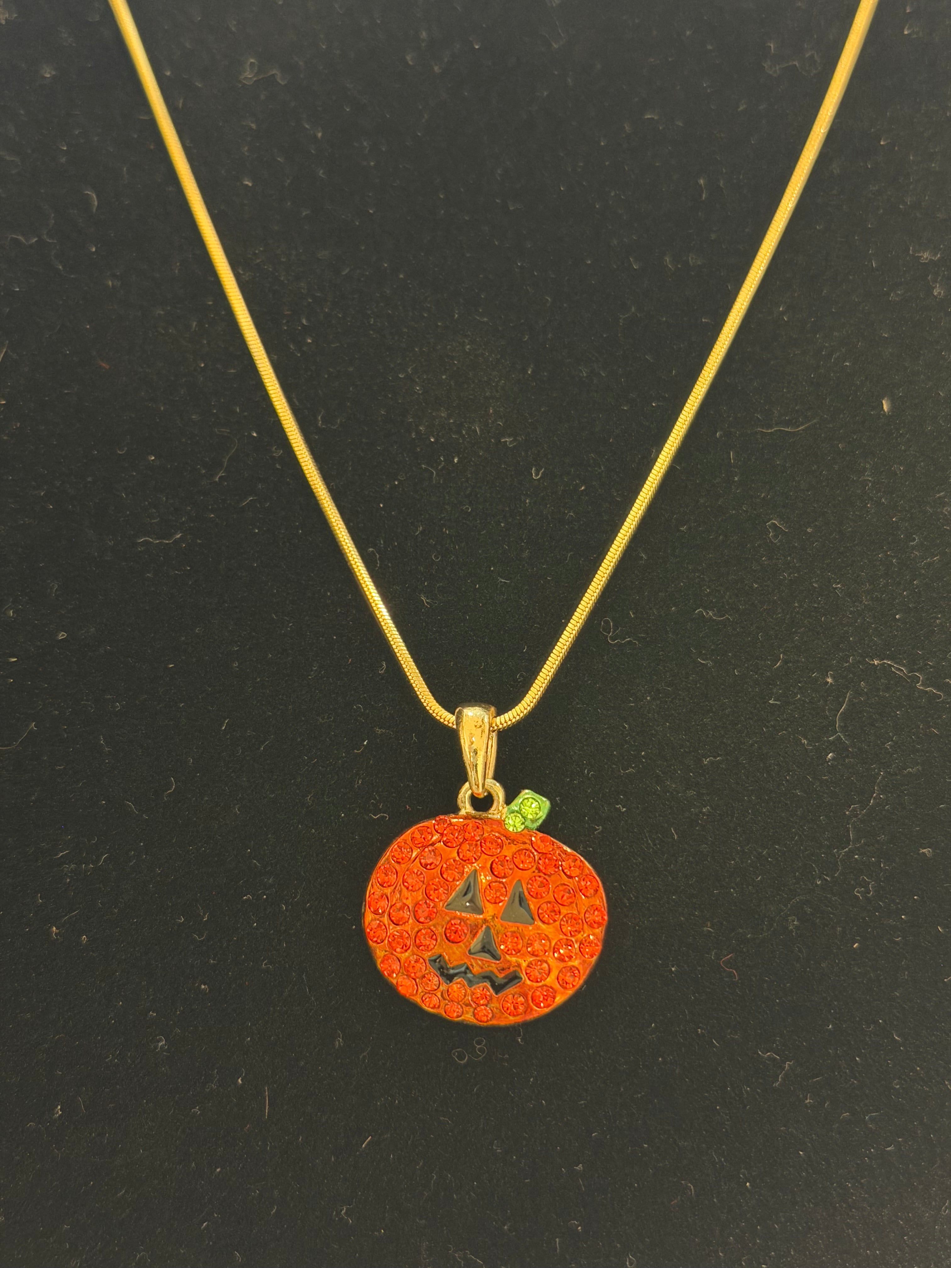 Orange Rhinestone Jack-o’-Lantern Earrings-With Free Necklace