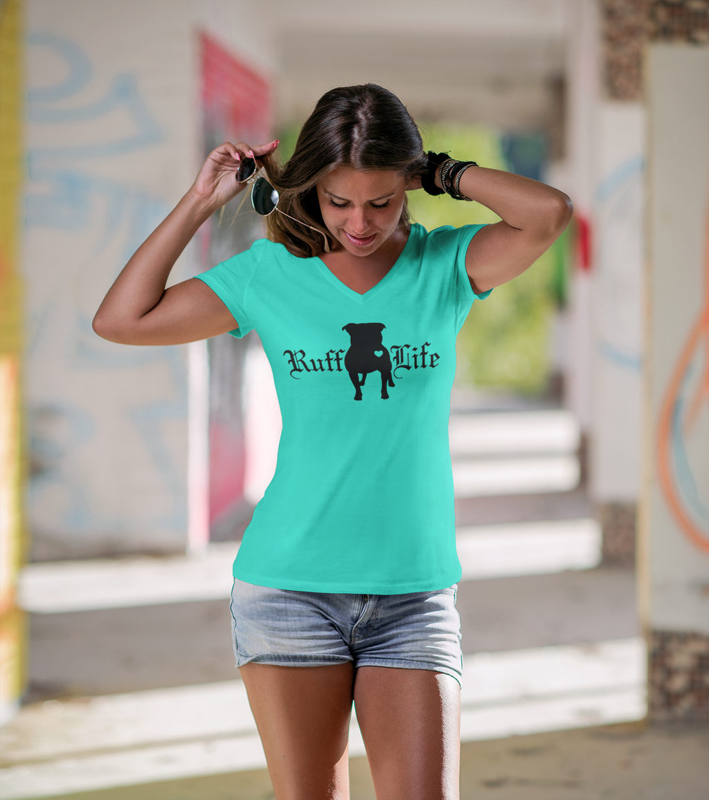 Ladies Pitty Ruff Life V-Neck (available in several colors) - Ruff Life Rescue Wear