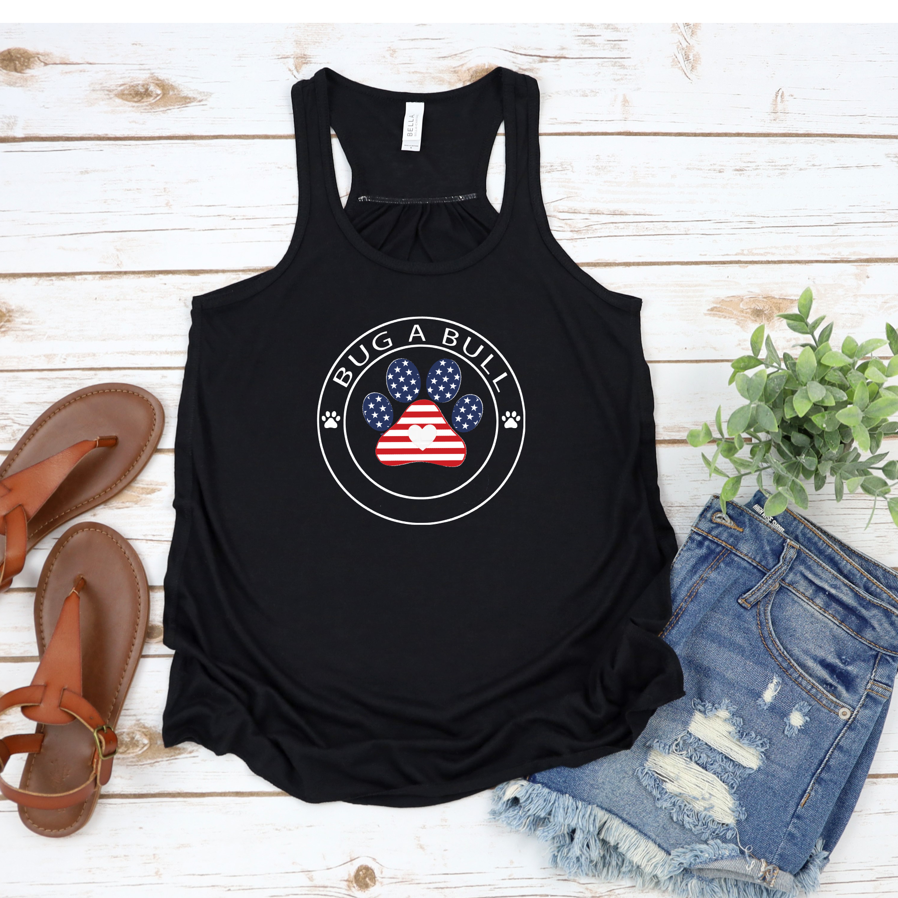 Bug A Bull Patriotic Flowy Racerback Tank