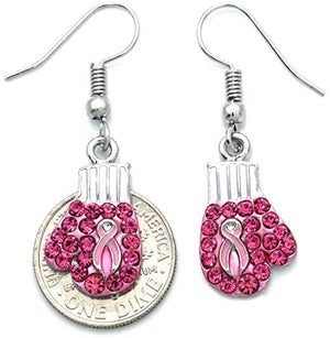 Support Breast Cancer Awareness Pink Ribbon Boxing Glove Earrings - Ruff Life Rescue Wear