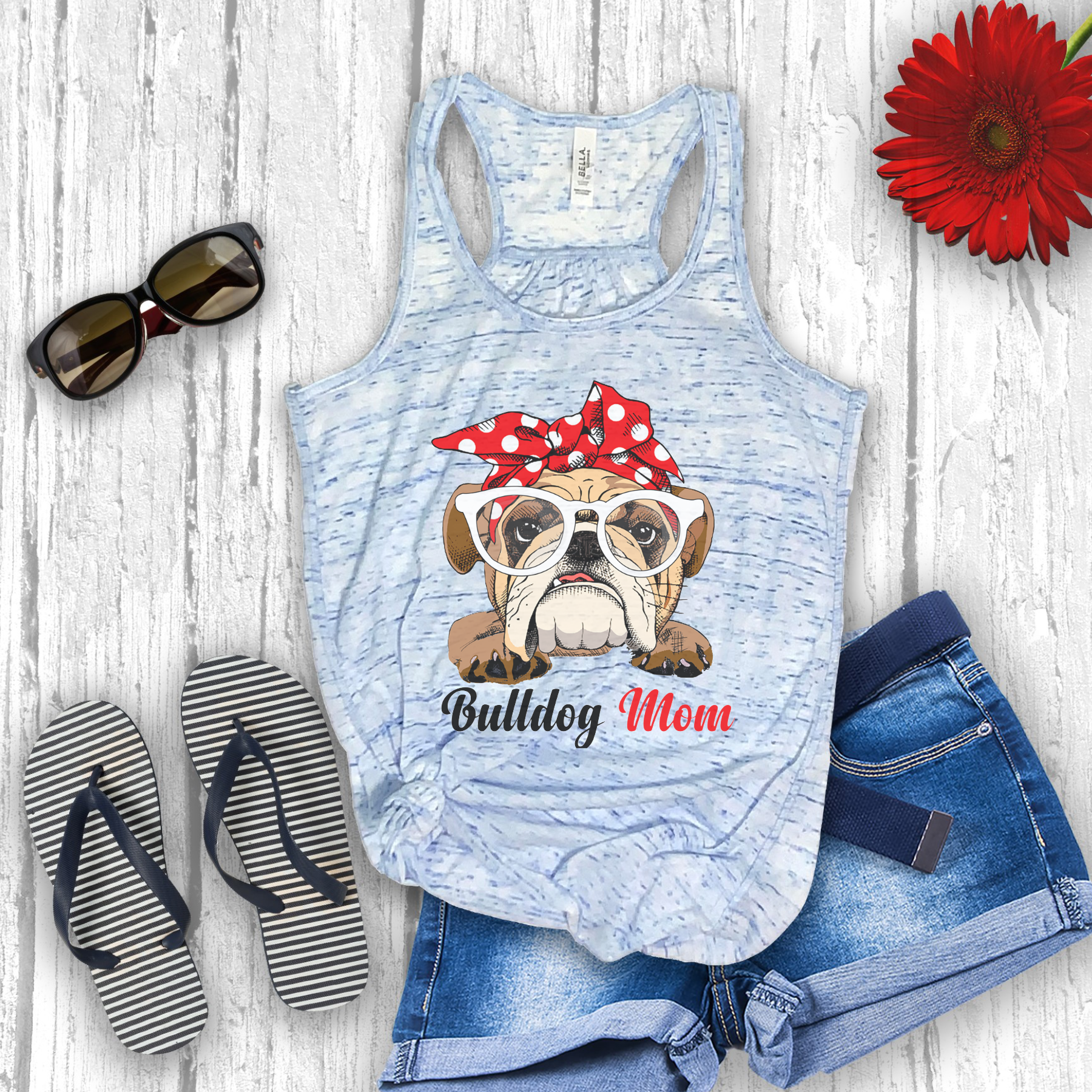 Bull Dog Mom Flowy Racerback Tank - Ruff Life Rescue Wear