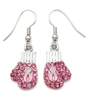 Support Breast Cancer Awareness Pink Ribbon Boxing Glove Earrings - Ruff Life Rescue Wear