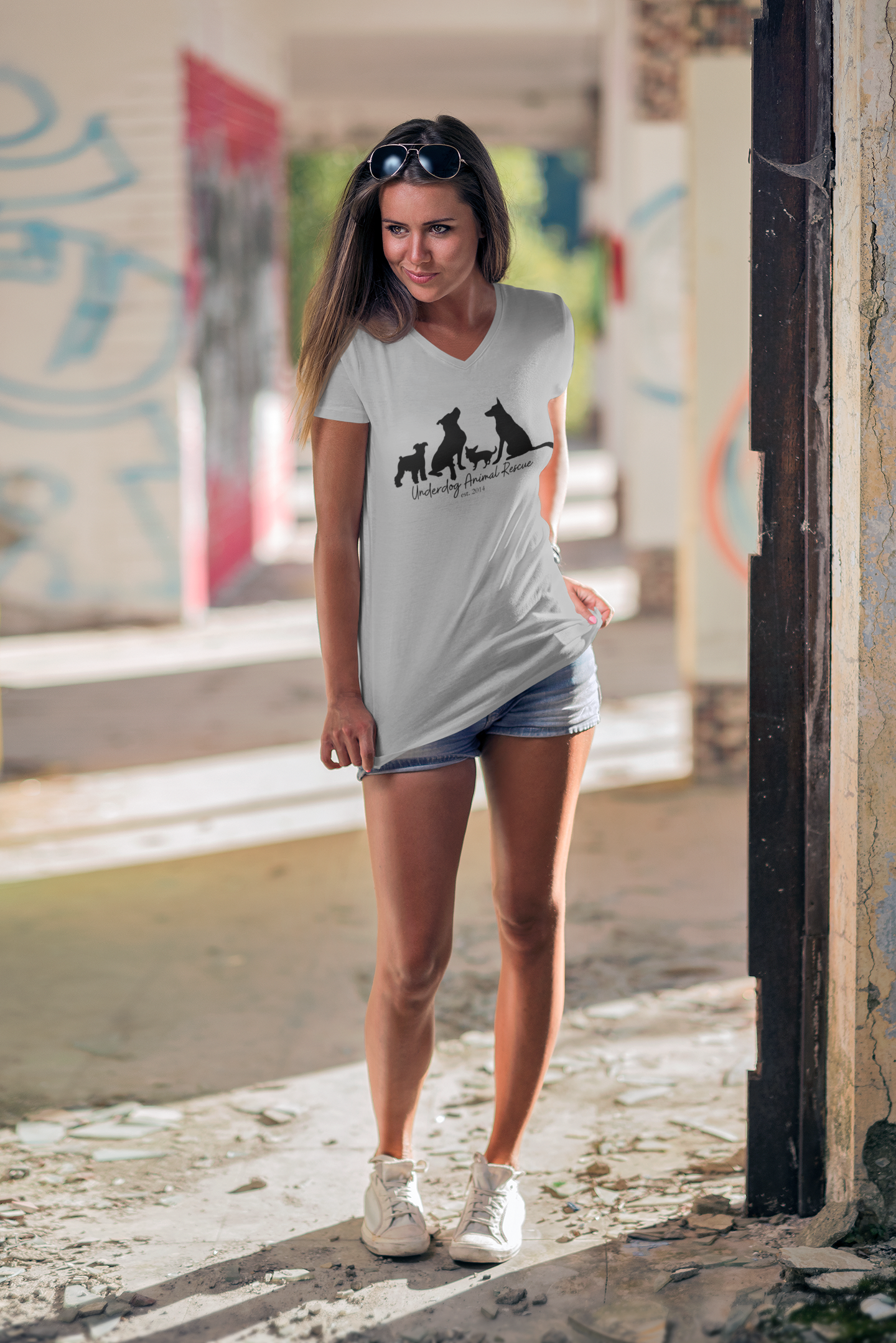 Dog Silhouette V Neck Tee - Ruff Life Rescue Wear