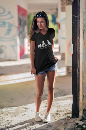 Dog Silhouette V Neck Tee - Ruff Life Rescue Wear